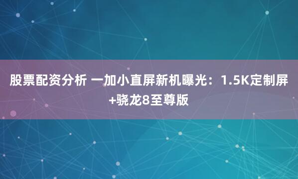 股票配资分析 一加小直屏新机曝光：1.5K定制屏+骁龙8至尊版