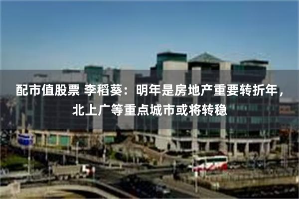 配市值股票 李稻葵：明年是房地产重要转折年，北上广等重点城市或将转稳