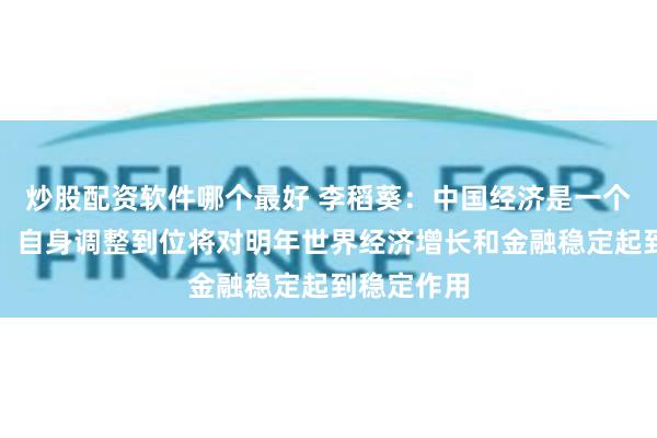 炒股配资软件哪个最好 李稻葵：中国经济是一个大经济体，自身调整到位将对明年世界经济增长和金融稳定起到稳定作用